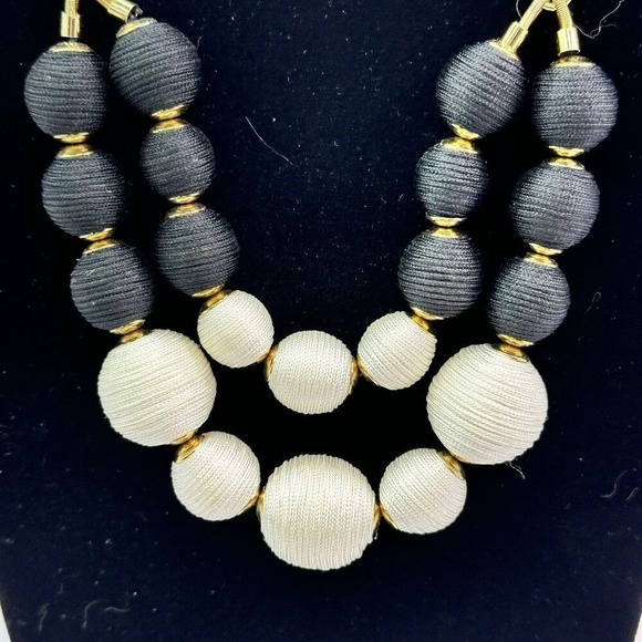 Necklace Statement Bead Two Strand Costume Jewelry Black White Gold - Picture 2 of 6